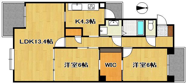 佐鳴湖パークタウン12号棟(2LDK/13階)の間取り写真