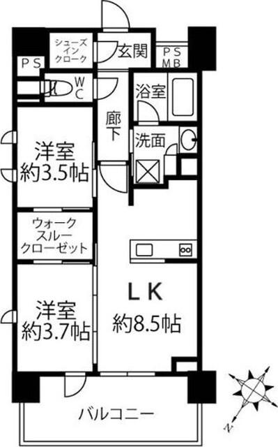クリオラベルヴィ横濱サウス(2LDK/9階)の間取り写真