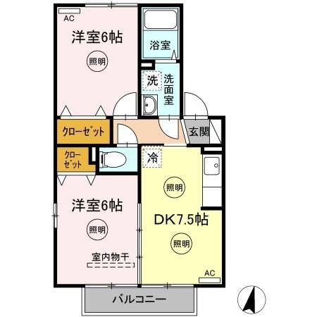ビーンズヒルC棟(2DK/2階)の間取り写真