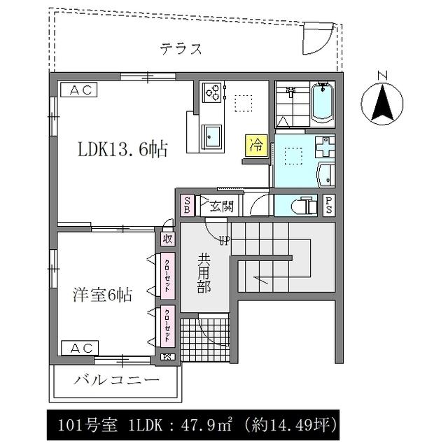 ヘーベル中野(1LDK/1階)の間取り写真