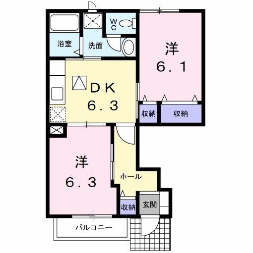 セゾン・ヴィラ(2DK/1階)の間取り写真