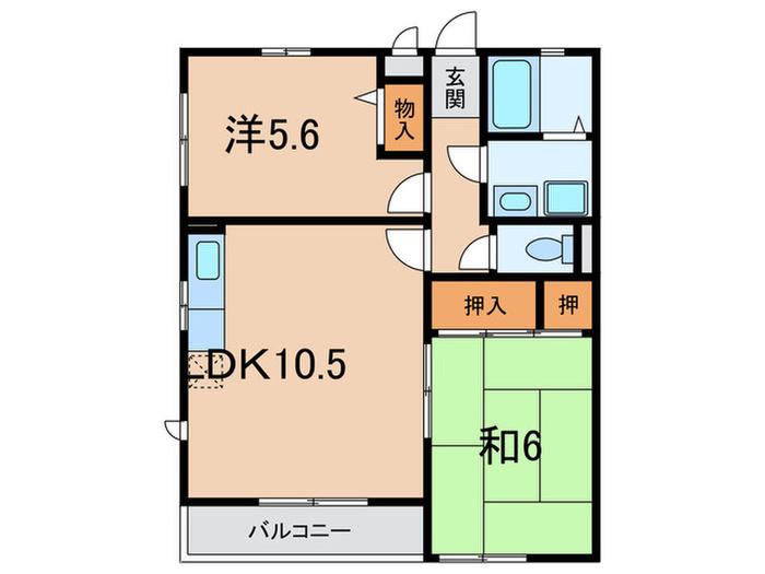 ヒルズコート御影山手(2LDK/2階)の間取り写真