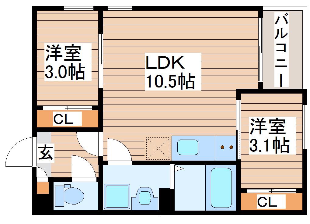 REGALEST ARBRE宮城野(2LDK/2階)の間取り写真