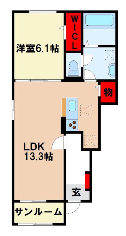 シャンベルジュ 依井II(1LDK/1階)の間取り写真