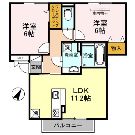 パレス上野芝(2LDK/3階)の間取り写真