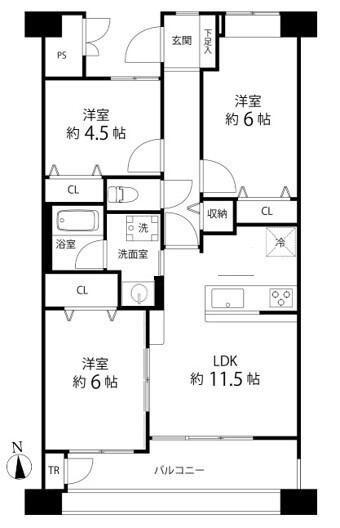 ブールヴァル舞岡(3LDK/4階)の間取り写真