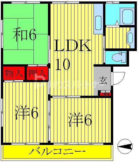 第3関東マンション(3LDK/4階)の間取り写真