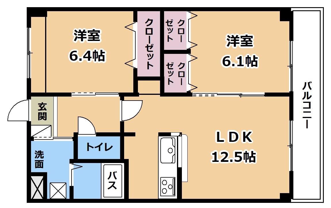 パークサイドシャトーエイト(2LDK/3階)の間取り写真
