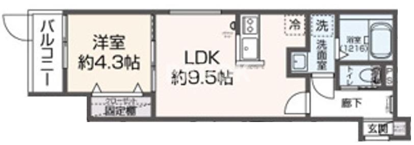CALM箱崎(1LDK/3階)の間取り写真