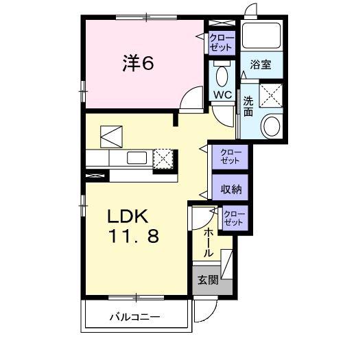 スカイフラッツK(1LDK/1階)の間取り写真