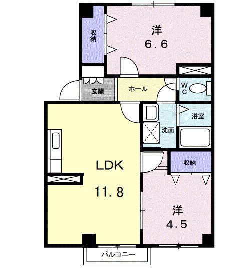 ヴィラージュ・ツボノII(2LDK/2階)の間取り写真