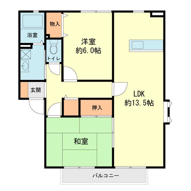 グランドハイツ那珂川(2LDK/2階)の間取り写真
