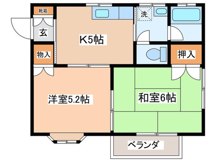 スカイハイツ(2K/2階)の間取り写真