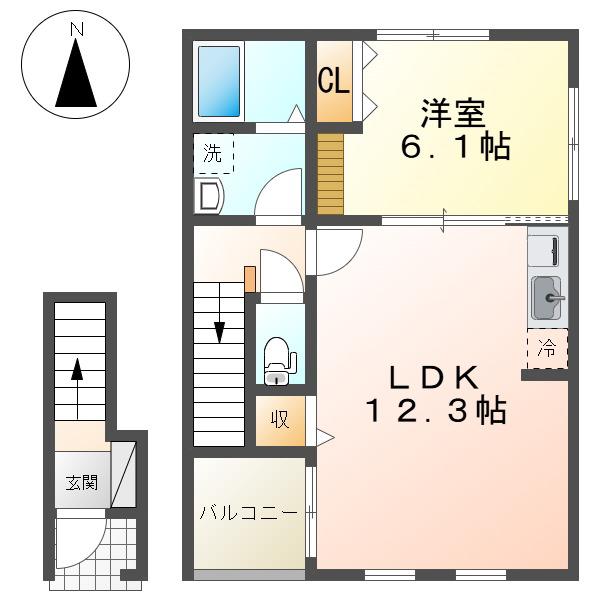 ラピスパンシオン(1LDK/2階)の間取り写真