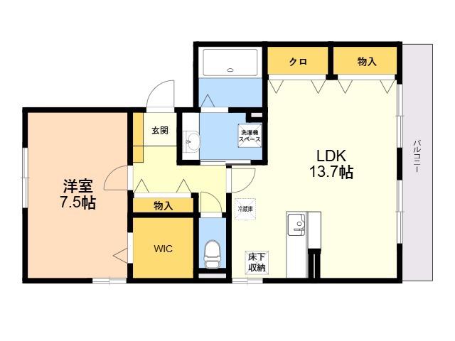 リベルテ空港東(1LDK/1階)の間取り写真