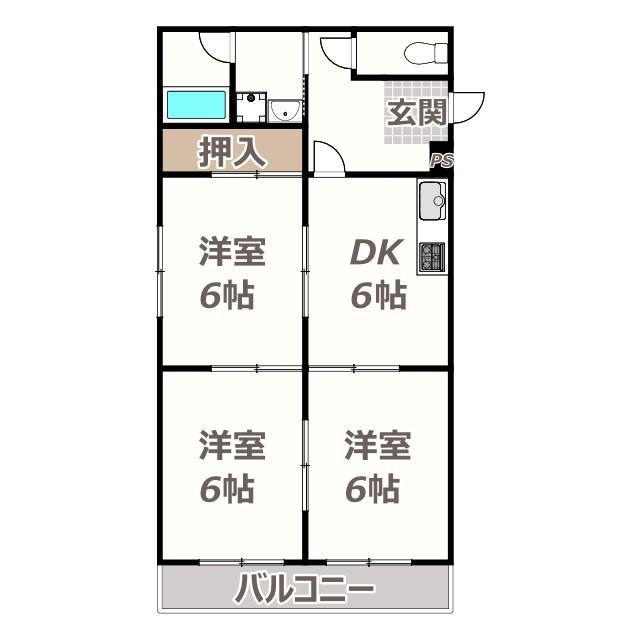 エフアール西田辺(3DK/2階)の間取り写真
