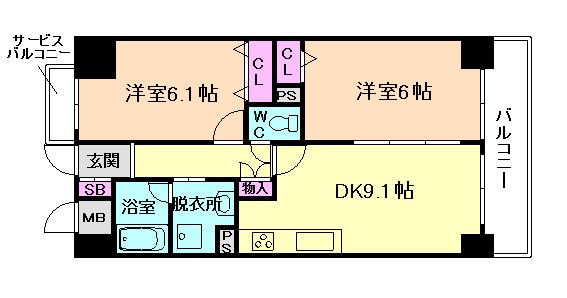 カルムレトリア西梅田(2LDK/3階)の間取り写真