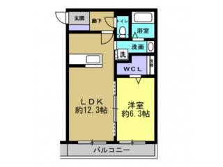 フォレスタミツヤ(1LDK/3階)の間取り写真