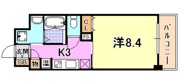 WILLDO浜崎通(1K/6階)の間取り写真