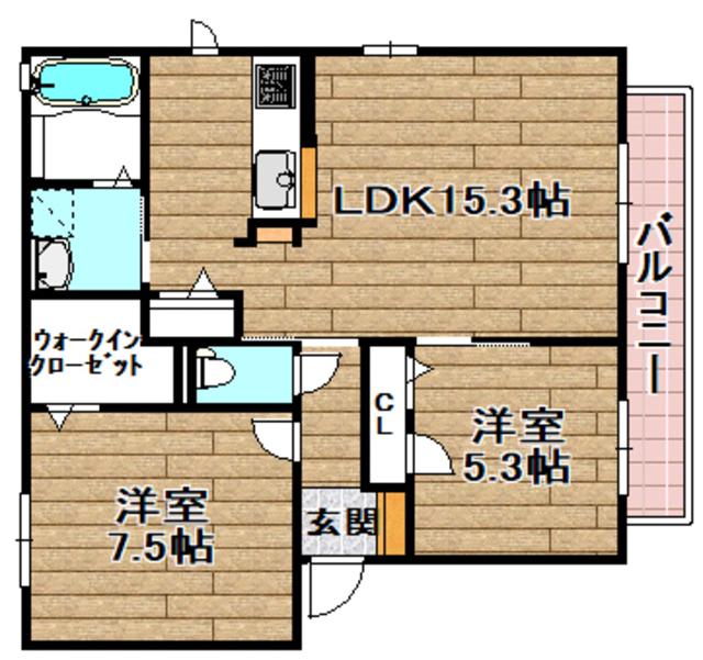 シャーメゾン宮田B棟(2LDK/2階)の間取り写真