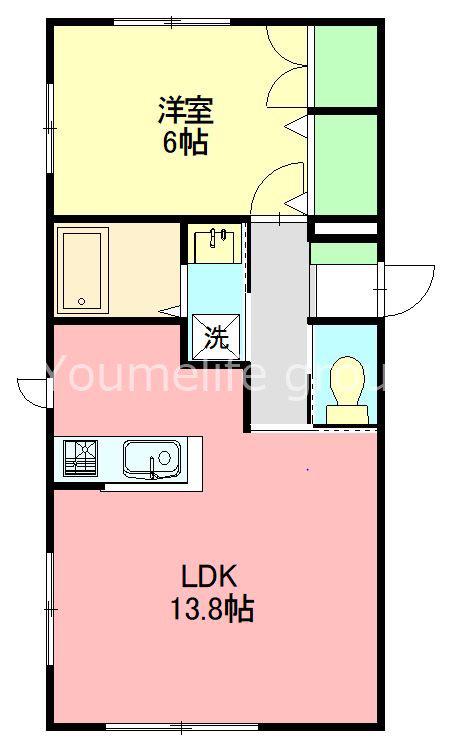ドエルアサヒ(1LDK/1階)の間取り写真