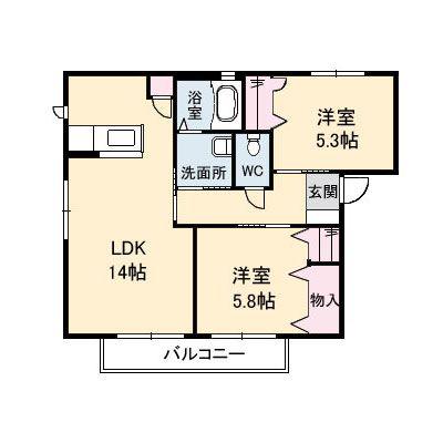 エレットA(2LDK/2階)の間取り写真