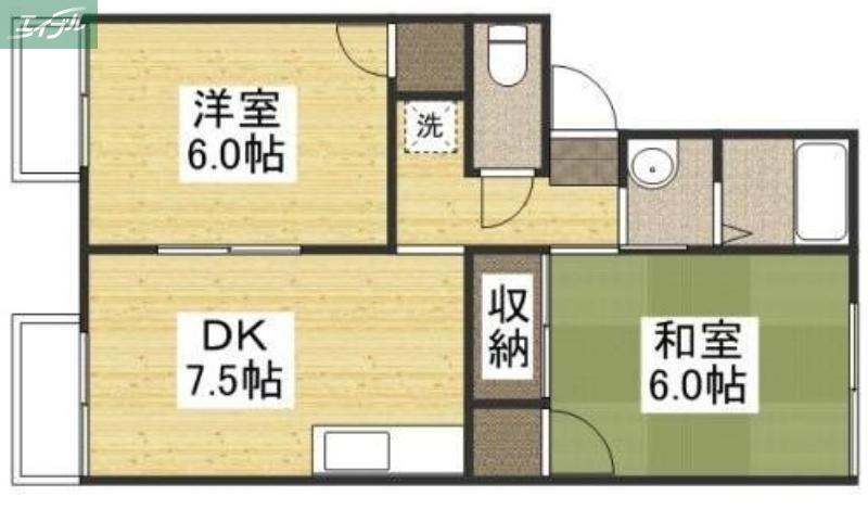 メゾンドール藤岡(2DK/2階)の間取り写真