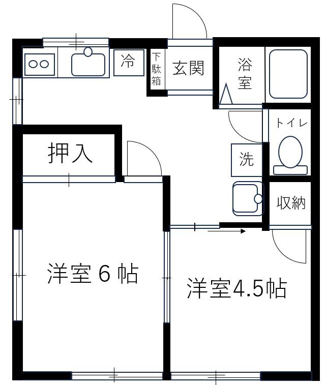 市川ハイツ(2DK/1階)の間取り写真