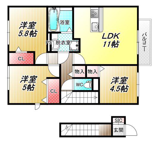 プリマベーラ八尾 B棟(3LDK/2階)の間取り写真