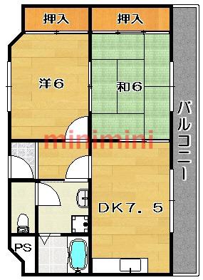 南茨木アネックス(2DK/3階)の間取り写真