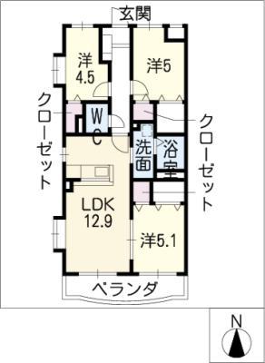 フォレストパーク高岡(3LDK/2階)の間取り写真