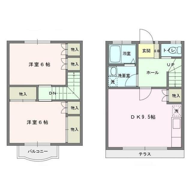メゾネット21B(2DK/1階)の間取り写真