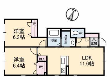 ヴィラ・ノーブル庭瀬(2LDK/1階)の間取り写真