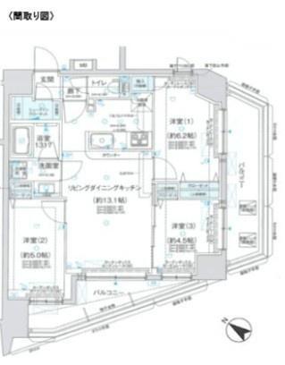 ライドリンク竹ノ塚(3LDK/11階)の間取り写真