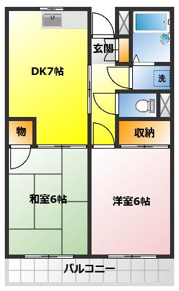 ヴィラヤマダ(2DK/2階)の間取り写真