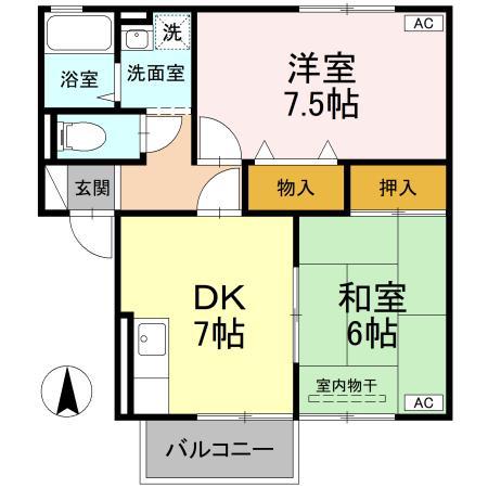 スイートハウス I棟(2DK/1階)の間取り写真