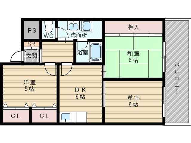 北淀宝ハイツカトレア(2LDK/7階)の間取り写真
