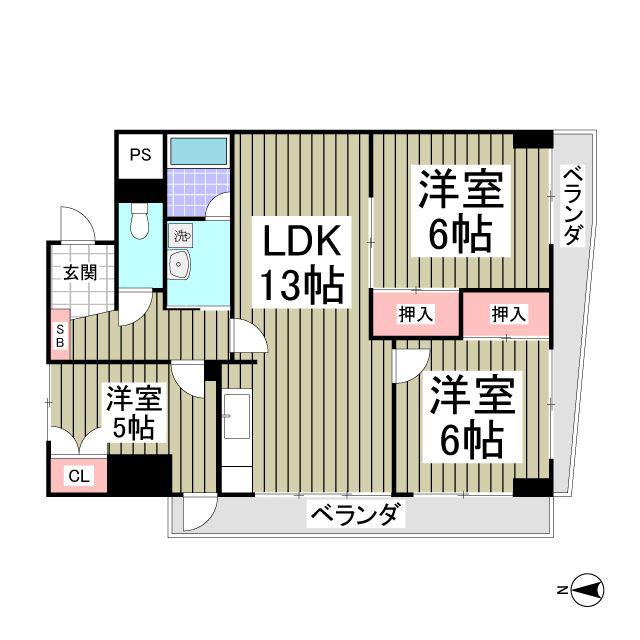 LA FELICE 旧レジデンス輝樹II(3SDK/5階)の間取り写真