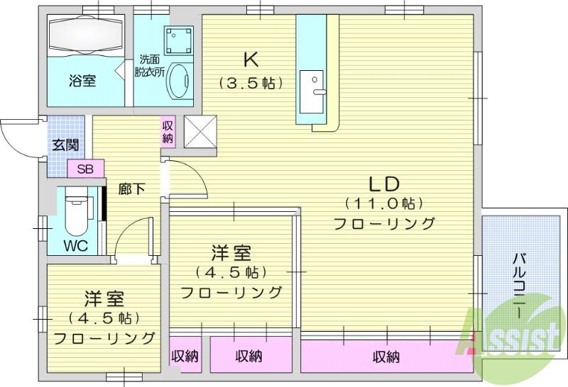 フランジュール(2LDK/1階)の間取り写真