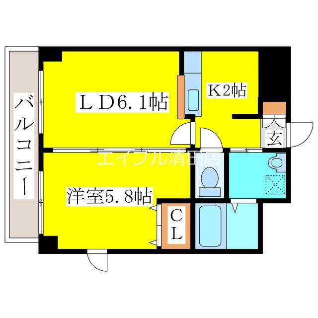 INOVE札幌清田(1LDK/2階)の間取り写真