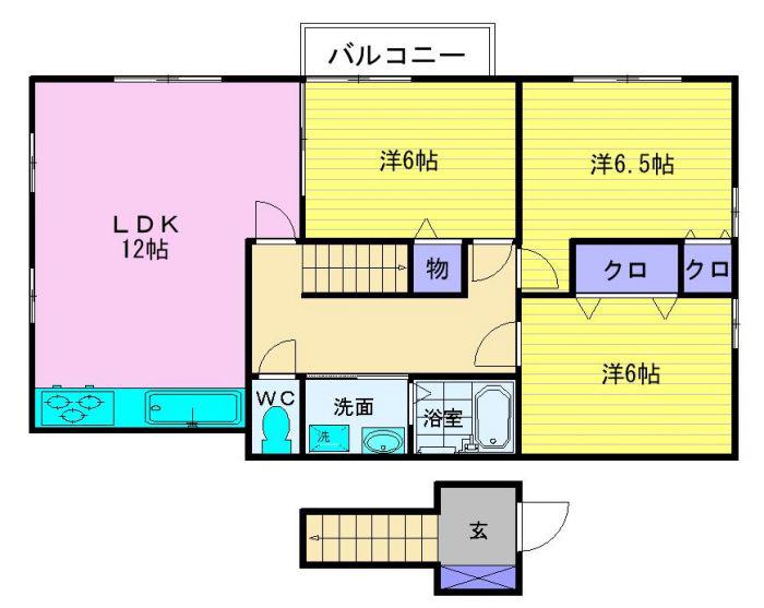 グランディール畑ヶ坂(3LDK/3階)の間取り写真