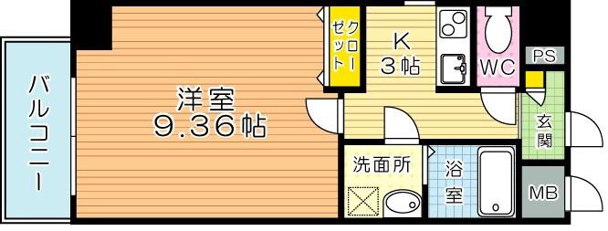 BERGAMOTTO門司駅前(1K/3階)の間取り写真