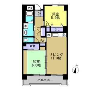 ハイヒルズクマノ(2LDK/7階)の間取り写真