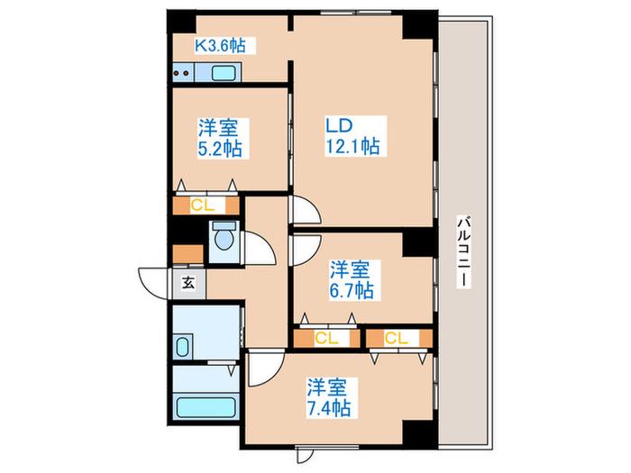 モンブリック琴似(3LDK/6階)の間取り写真