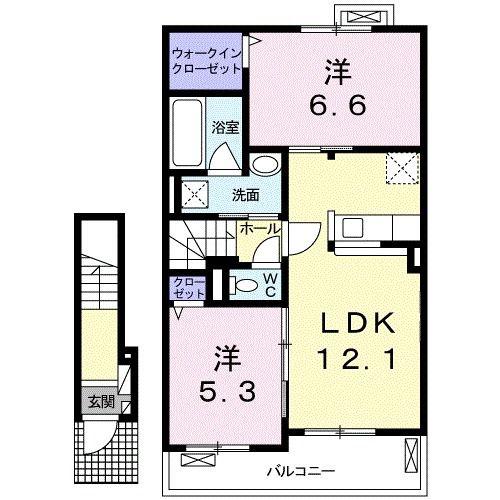 チェリッシュ岩船(2LDK/2階)の間取り写真
