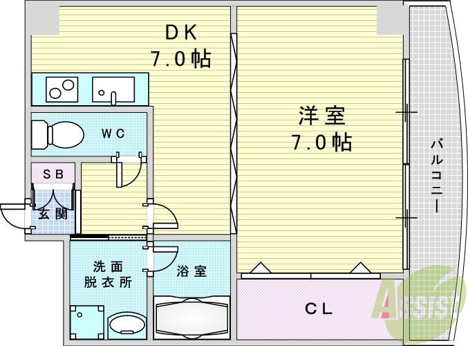 バルクサザンクロス(1DK/5階)の間取り写真