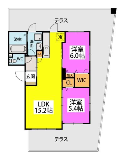 VENT VERT 丸町(2LDK/1階)の間取り写真
