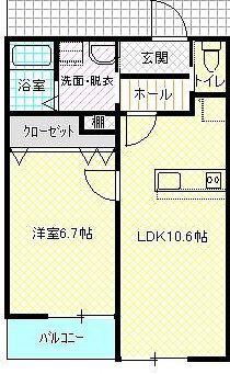 エトワール木柑子(1LDK/1階)の間取り写真
