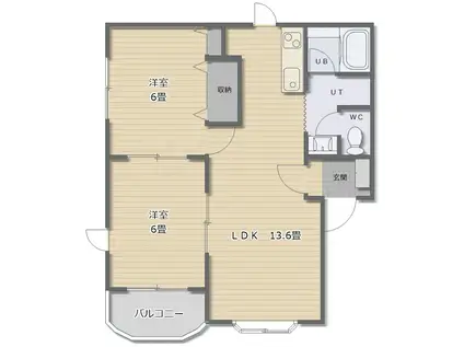 ハイツ木の実(2LDK/1階)の間取り写真
