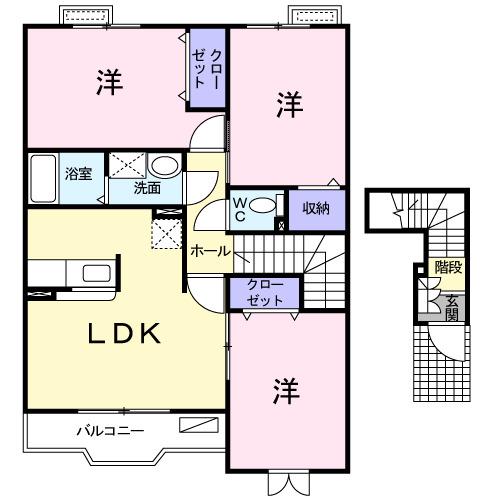 シューベルブ・メゾンA(3LDK/2階)の間取り写真